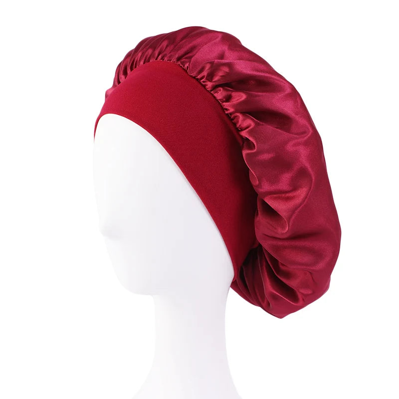Satin Sleep Bonnet — Wide Brim Hair Care Cap for All Hair Types