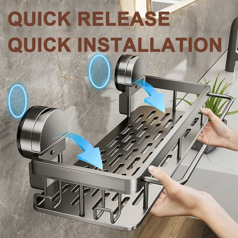 Suction Cup Bathroom Shelf — No Drill Wall Mounted Organizer