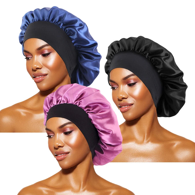 Satin Sleep Bonnet — Wide Brim Hair Care Cap for All Hair Types