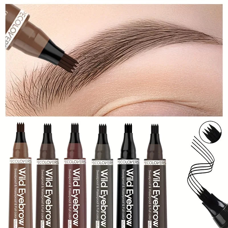 4-Fork Microblading Eyebrow Pen — Waterproof Hair Stroke Brow Tattoo Pencil