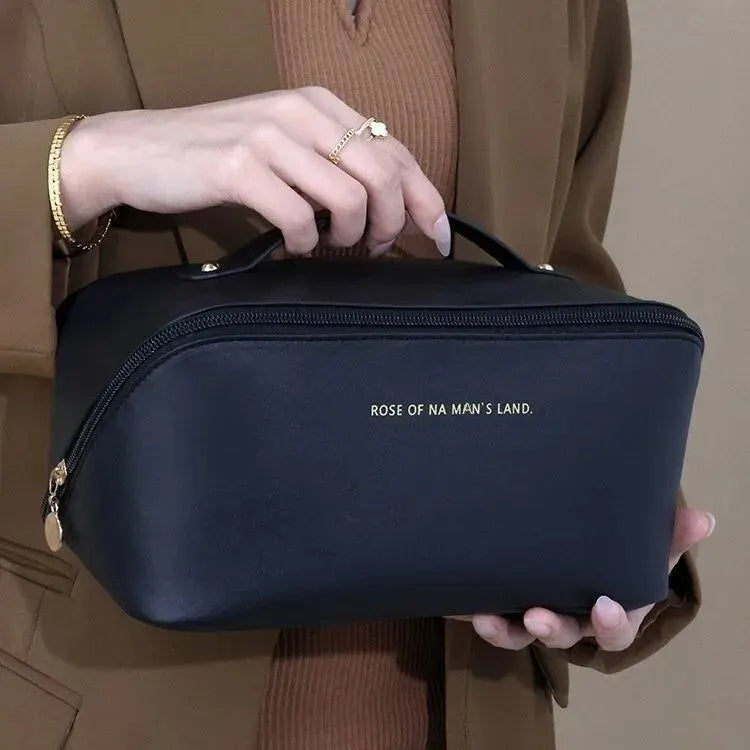 Luxury Travel Makeup Bag — PU Leather Cosmetic Organizer with Zipper
