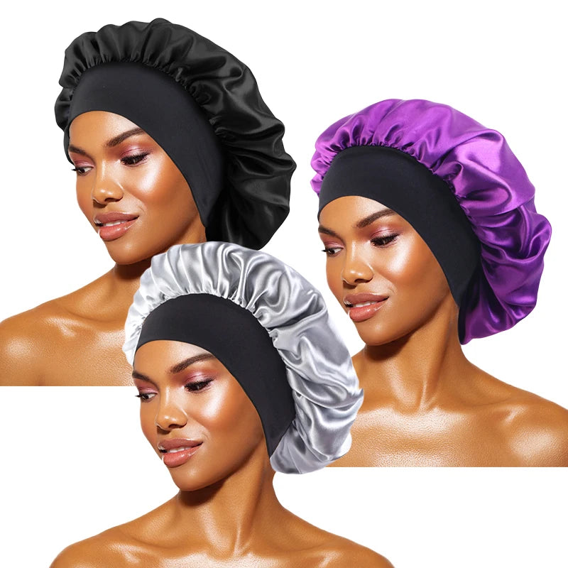 Satin Sleep Bonnet — Wide Brim Hair Care Cap for All Hair Types