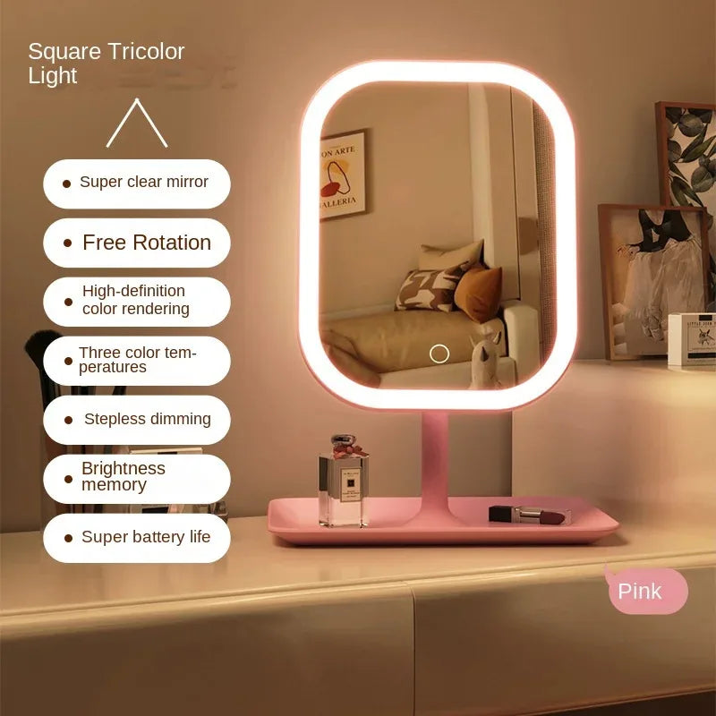 LED Vanity Makeup Mirror — 3-Color Touch Dimming Desktop Mirror