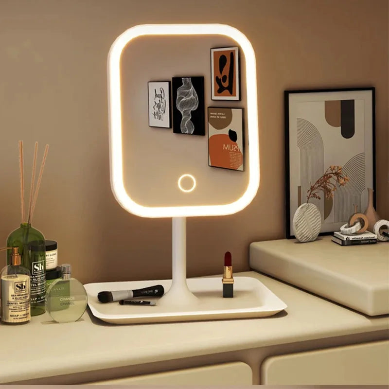 LED Vanity Makeup Mirror — 3-Color Touch Dimming Desktop Mirror