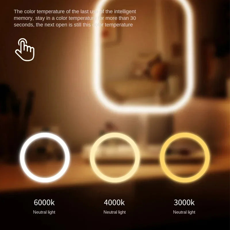 LED Vanity Makeup Mirror — 3-Color Touch Dimming Desktop Mirror