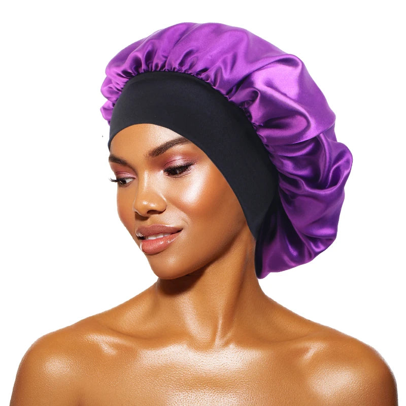 Satin Sleep Bonnet — Wide Brim Hair Care Cap for All Hair Types