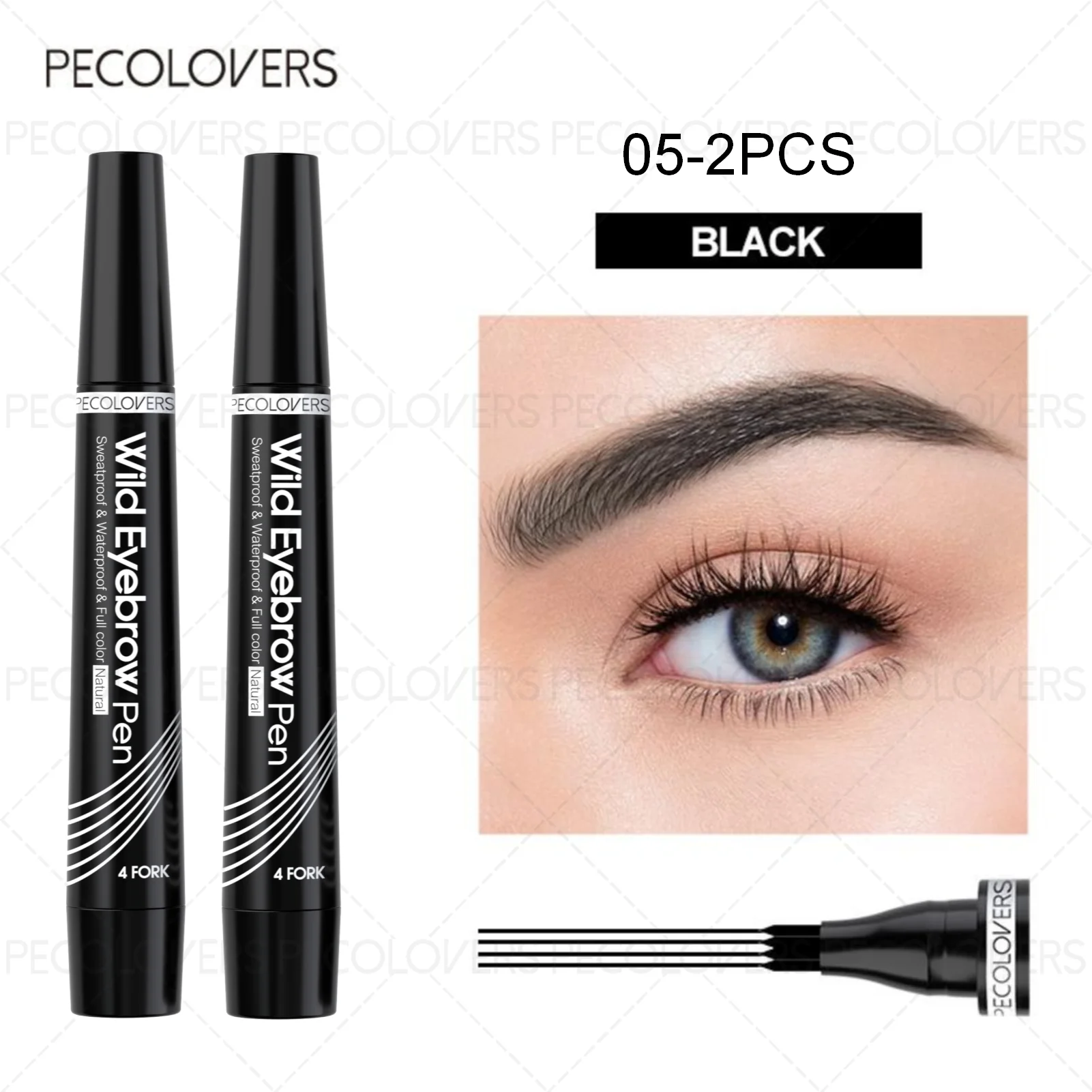 4-Fork Microblading Eyebrow Pen — Waterproof Hair Stroke Brow Tattoo Pencil