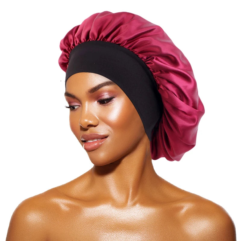 Satin Sleep Bonnet — Wide Brim Hair Care Cap for All Hair Types