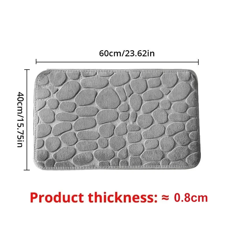 Memory Foam Pebble Bath Mat — Non-Slip Microfiber Floor Carpet