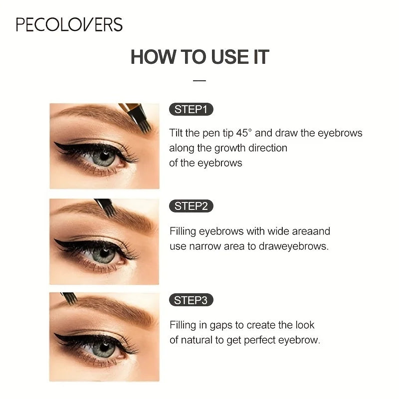 4-Fork Microblading Eyebrow Pen — Waterproof Hair Stroke Brow Tattoo Pencil