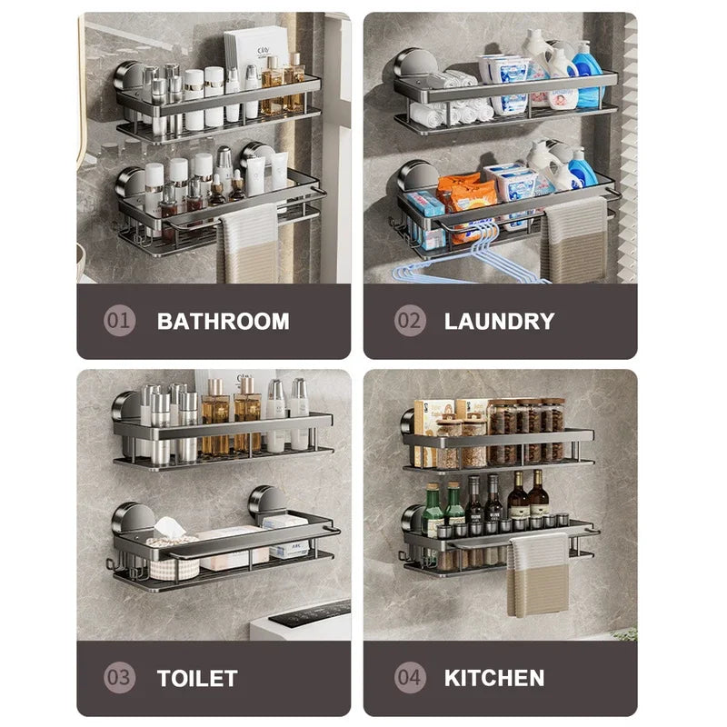 Suction Cup Bathroom Shelf — No Drill Wall Mounted Organizer