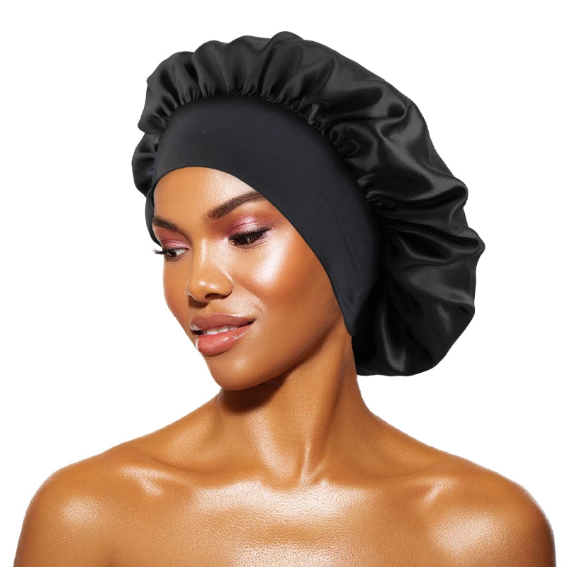 Satin Sleep Bonnet — Wide Brim Hair Care Cap for All Hair Types