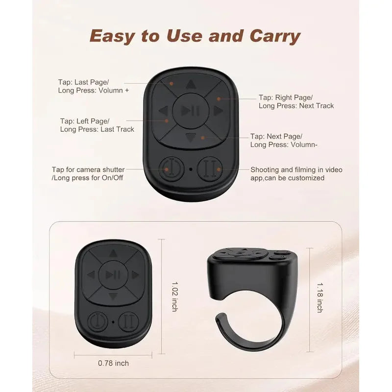 Bluetooth Remote Control Ring — Camera Shutter & Page Turner for iPhone & iPad