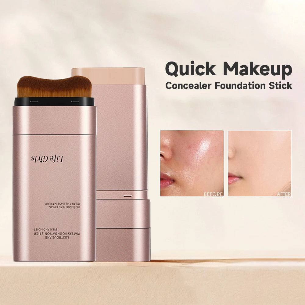 Double-Headed Foundation Stick with Brush — Full Coverage Concealer & Blender