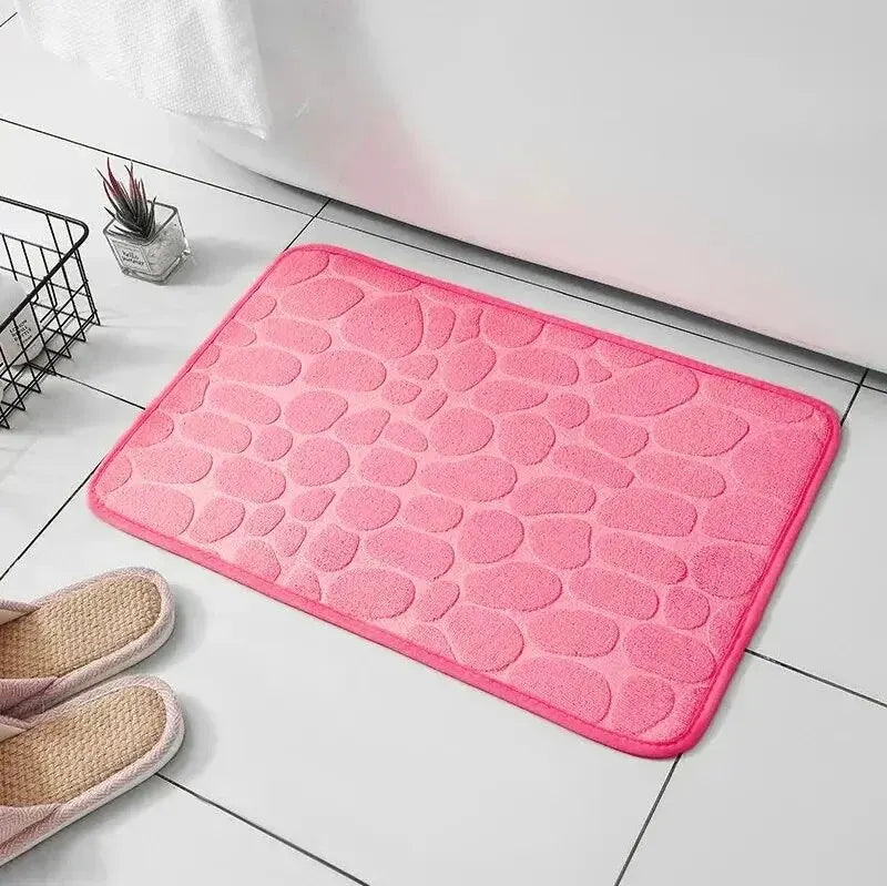 Memory Foam Pebble Bath Mat — Non-Slip Microfiber Floor Carpet
