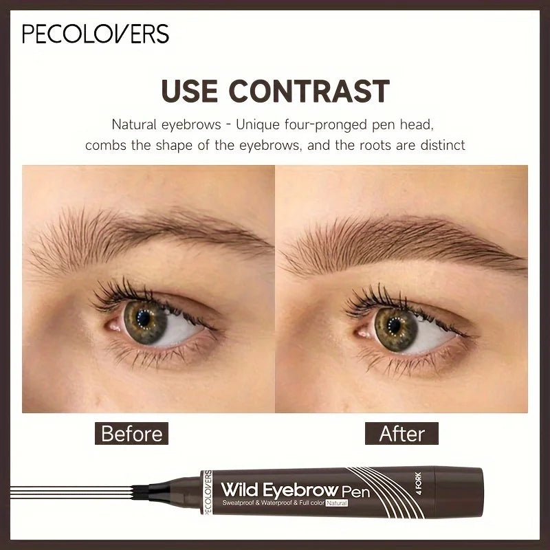 4-Fork Microblading Eyebrow Pen — Waterproof Hair Stroke Brow Tattoo Pencil