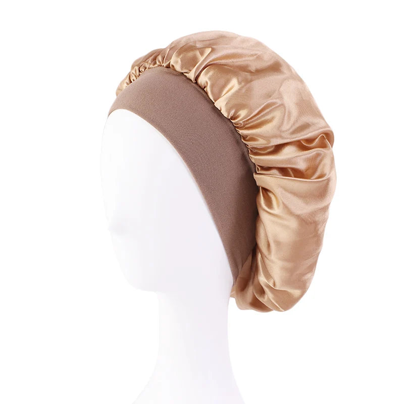 Satin Sleep Bonnet — Wide Brim Hair Care Cap for All Hair Types