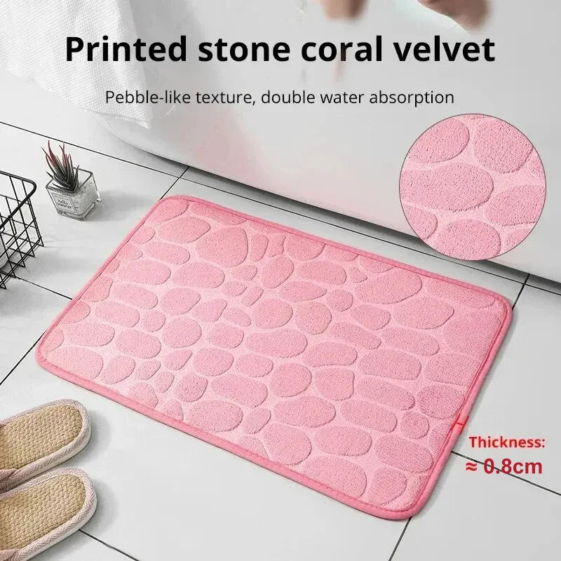 Memory Foam Pebble Bath Mat — Non-Slip Microfiber Floor Carpet