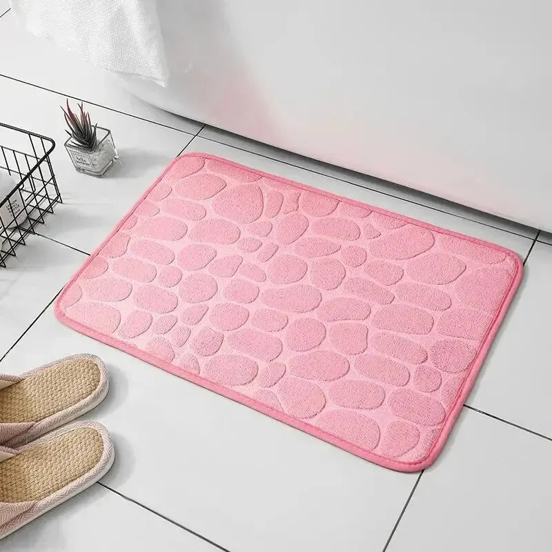 Memory Foam Pebble Bath Mat — Non-Slip Microfiber Floor Carpet