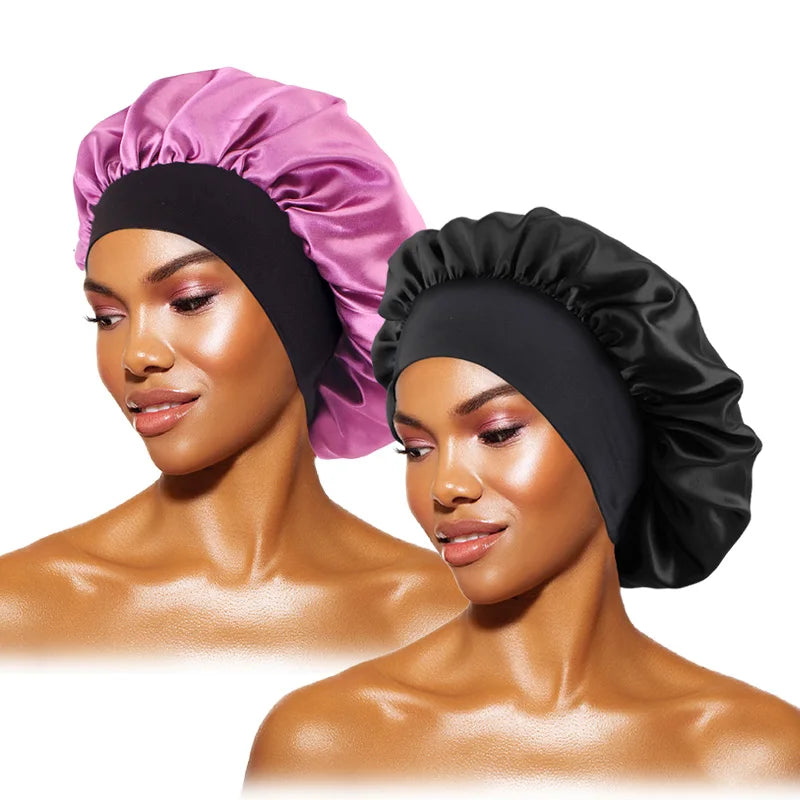 Satin Sleep Bonnet — Wide Brim Hair Care Cap for All Hair Types