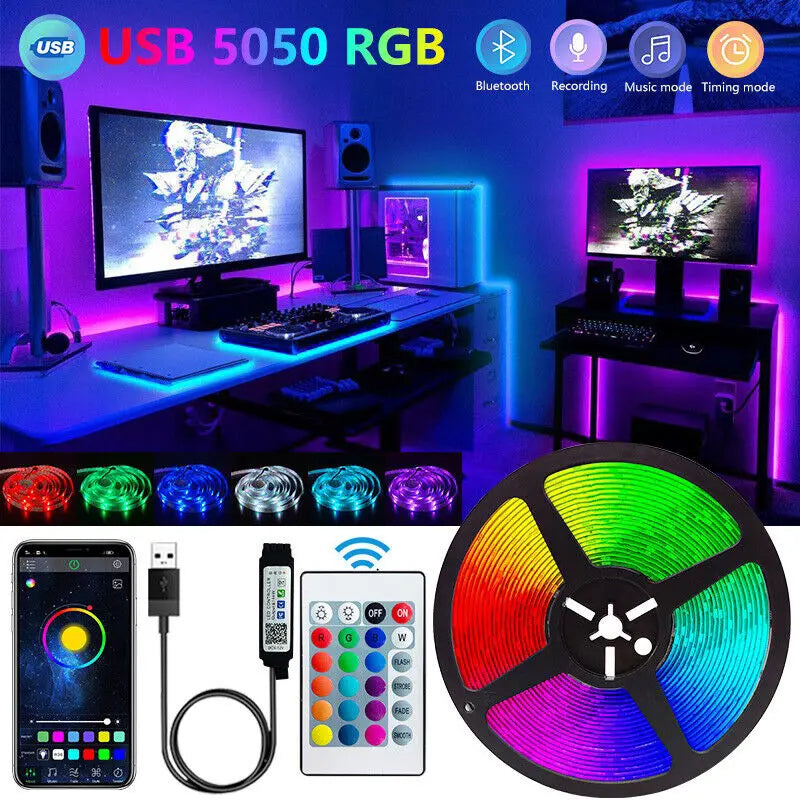 Bluetooth LED Strip Lights — RGB Smart App Control for Room & TV Backlight