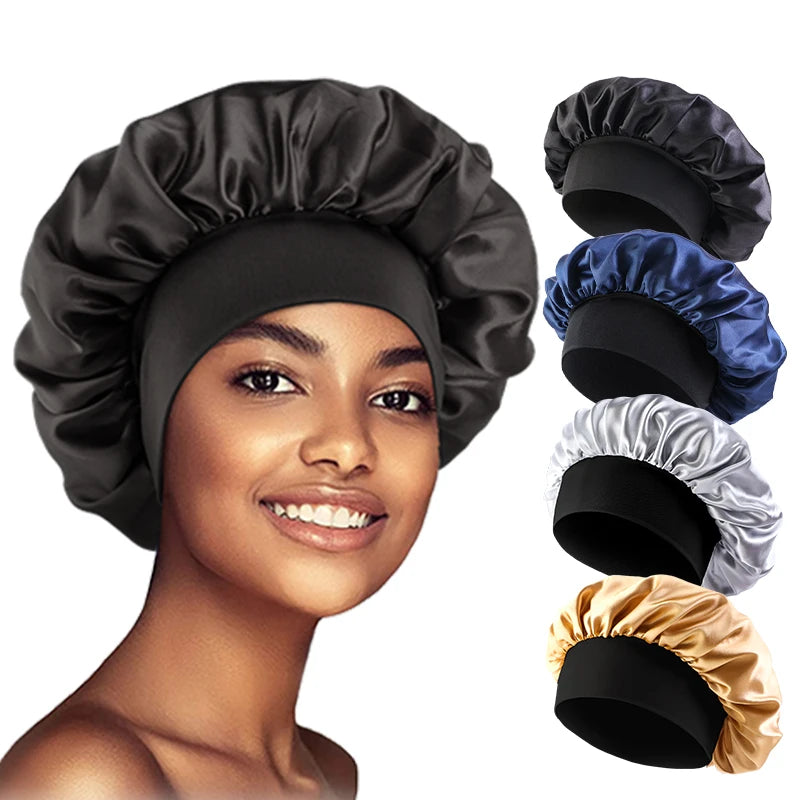 Satin Sleep Bonnet — Wide Brim Hair Care Cap for All Hair Types