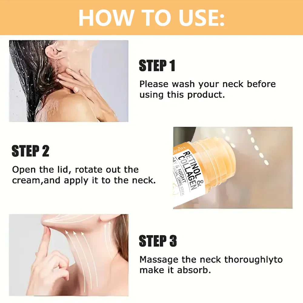 Retinol & Collagen Neck Facial Stick — Day & Night Firming Cream with Hyaluronic Acid