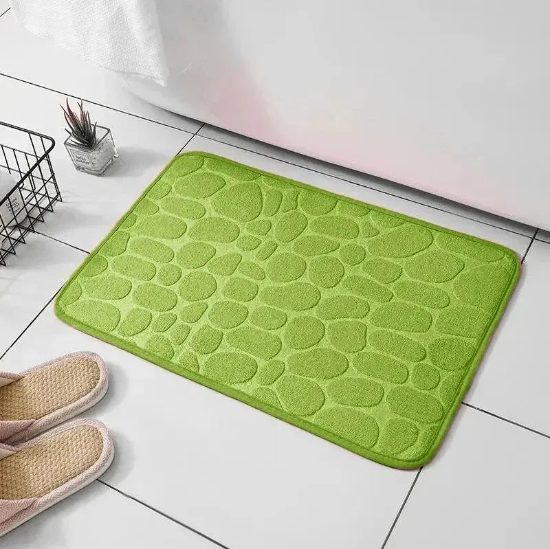Memory Foam Pebble Bath Mat — Non-Slip Microfiber Floor Carpet