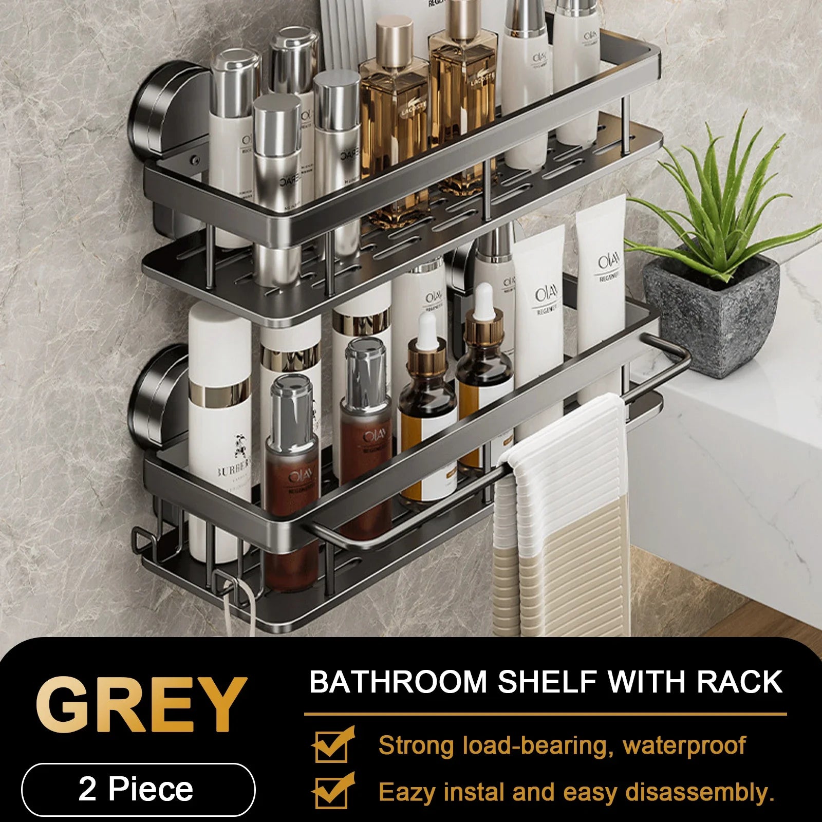 Suction Cup Bathroom Shelf — No Drill Wall Mounted Organizer