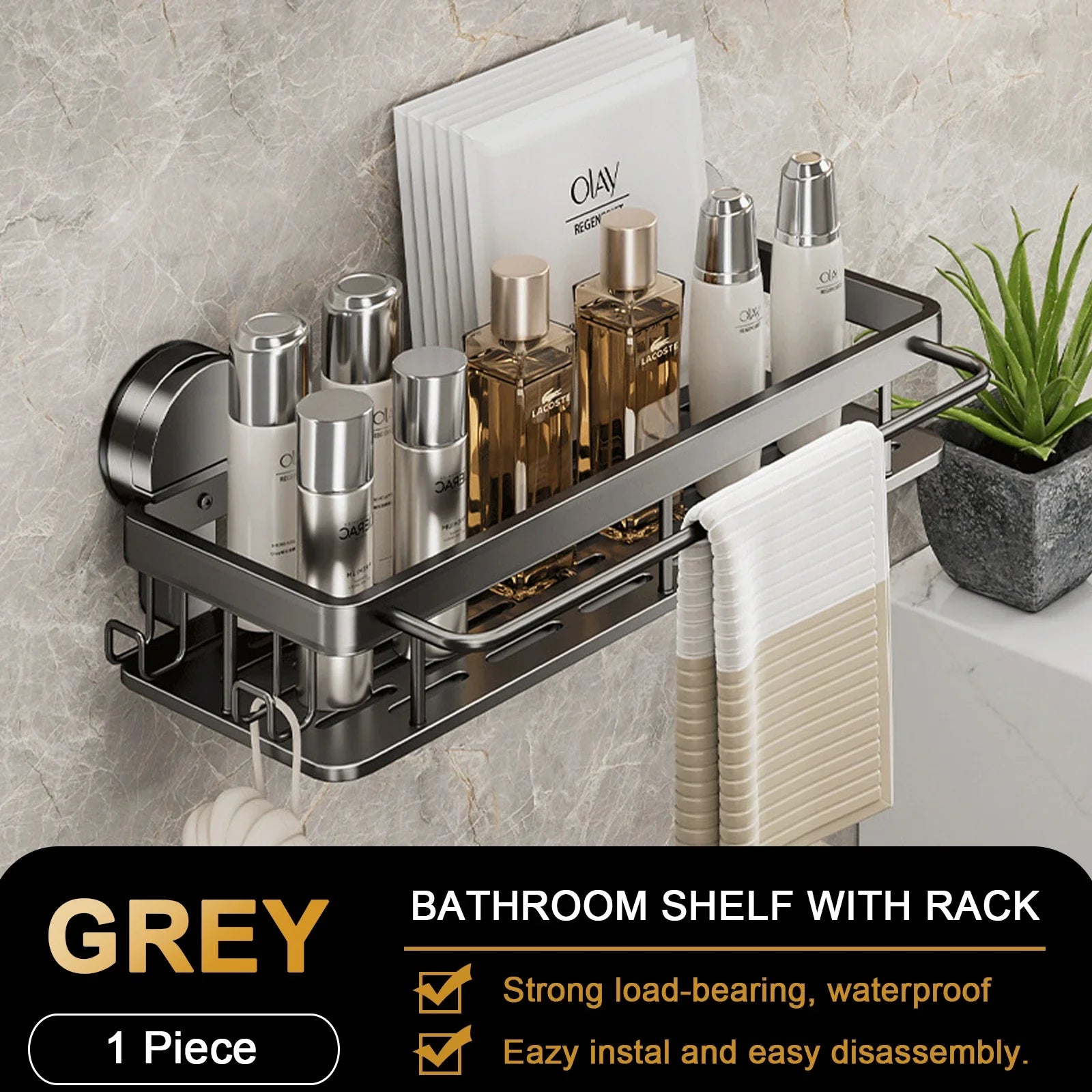 Suction Cup Bathroom Shelf — No Drill Wall Mounted Organizer
