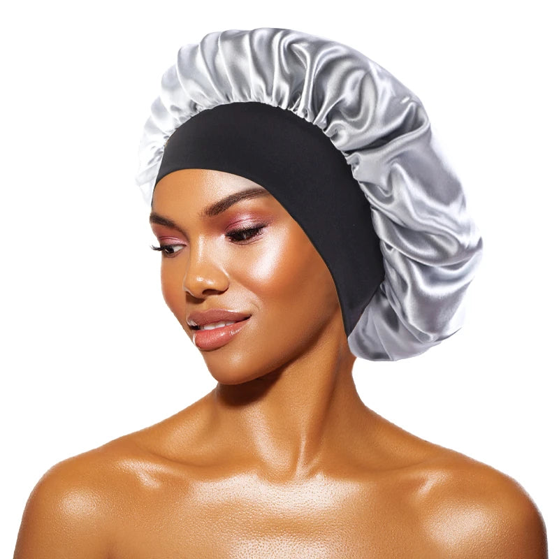 Satin Sleep Bonnet — Wide Brim Hair Care Cap for All Hair Types