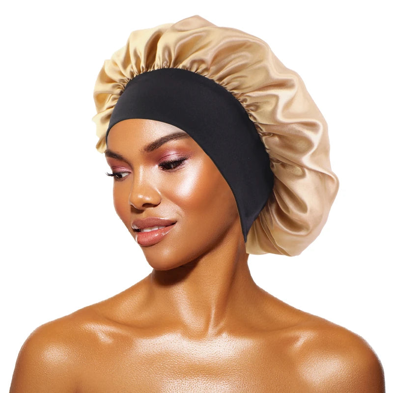 Satin Sleep Bonnet — Wide Brim Hair Care Cap for All Hair Types