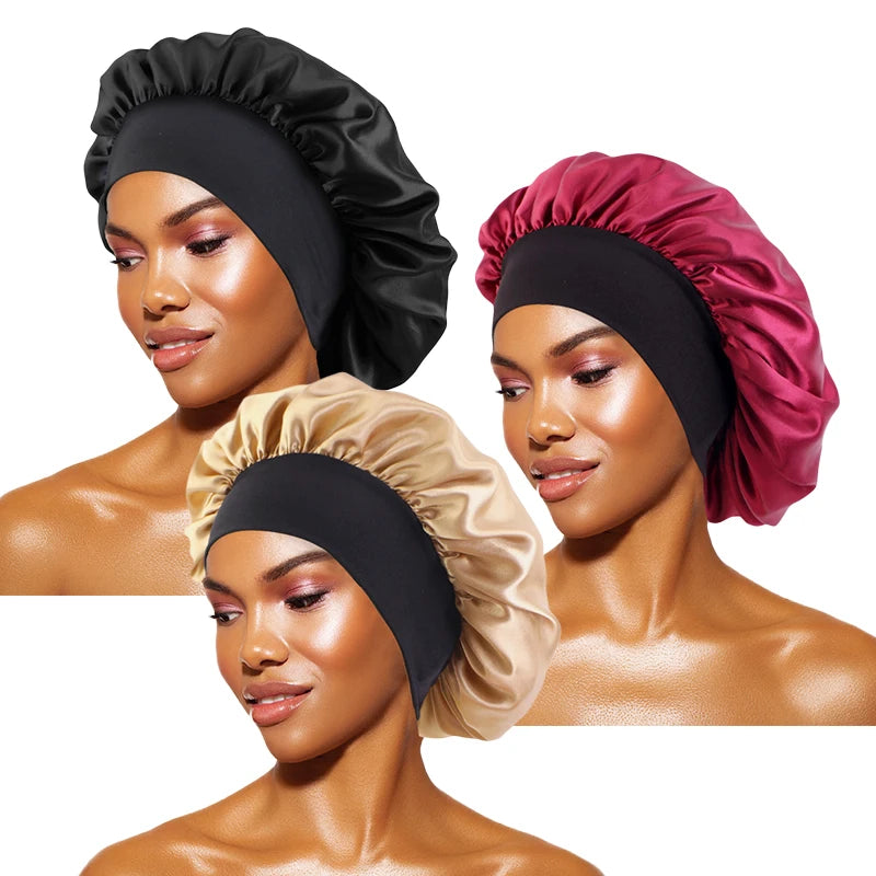 Satin Sleep Bonnet — Wide Brim Hair Care Cap for All Hair Types