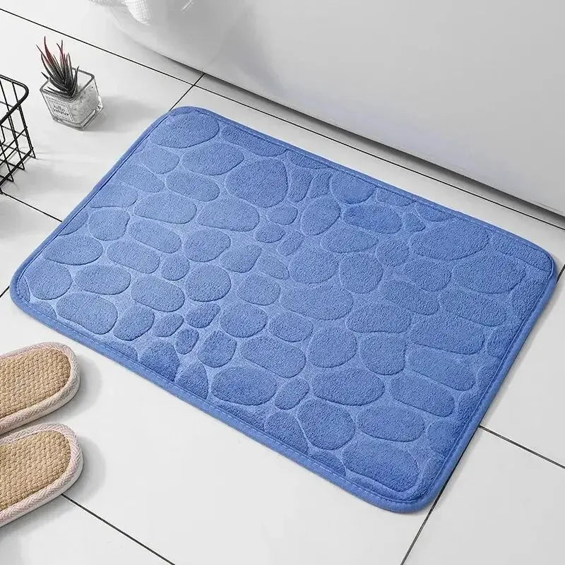 Memory Foam Pebble Bath Mat — Non-Slip Microfiber Floor Carpet