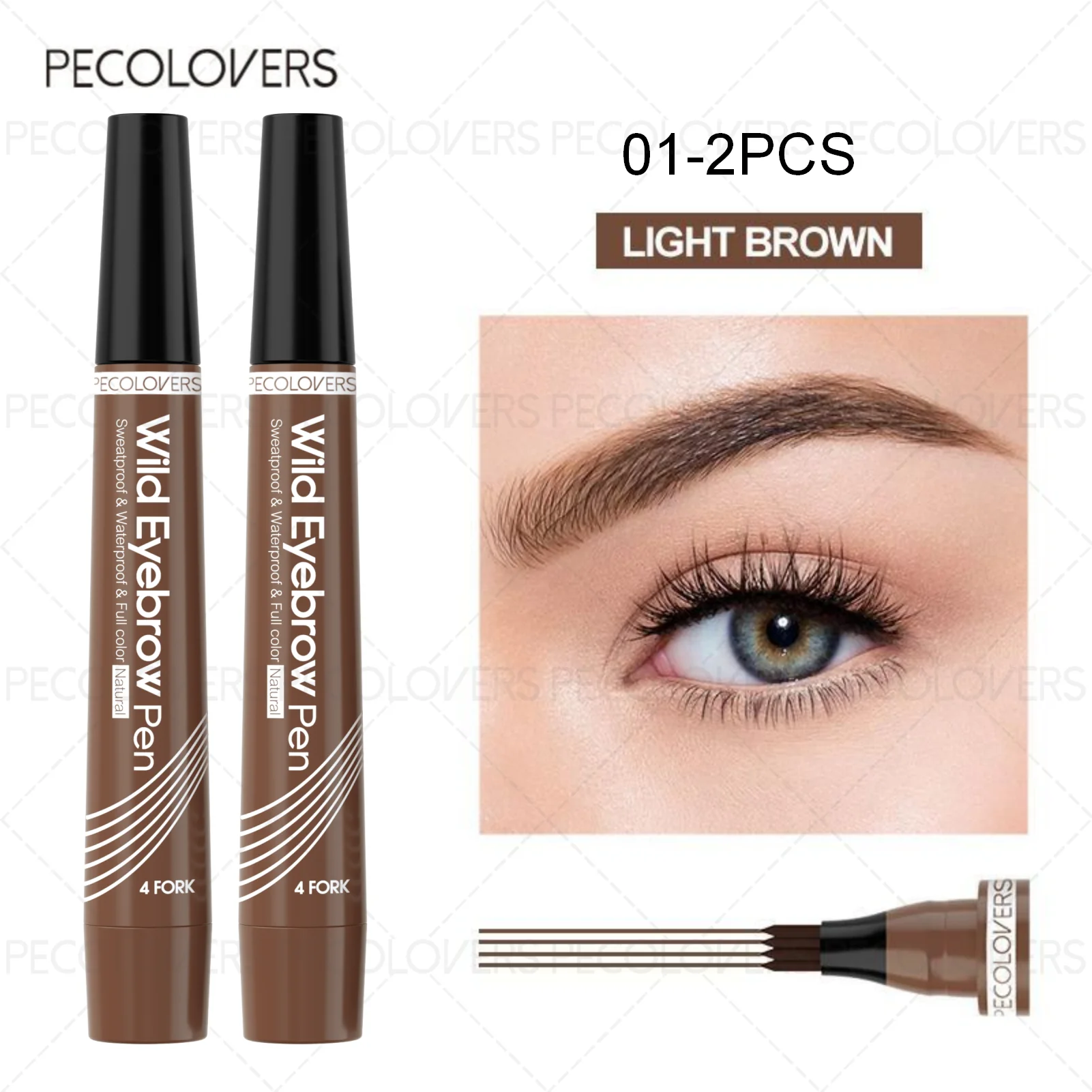 4-Fork Microblading Eyebrow Pen — Waterproof Hair Stroke Brow Tattoo Pencil