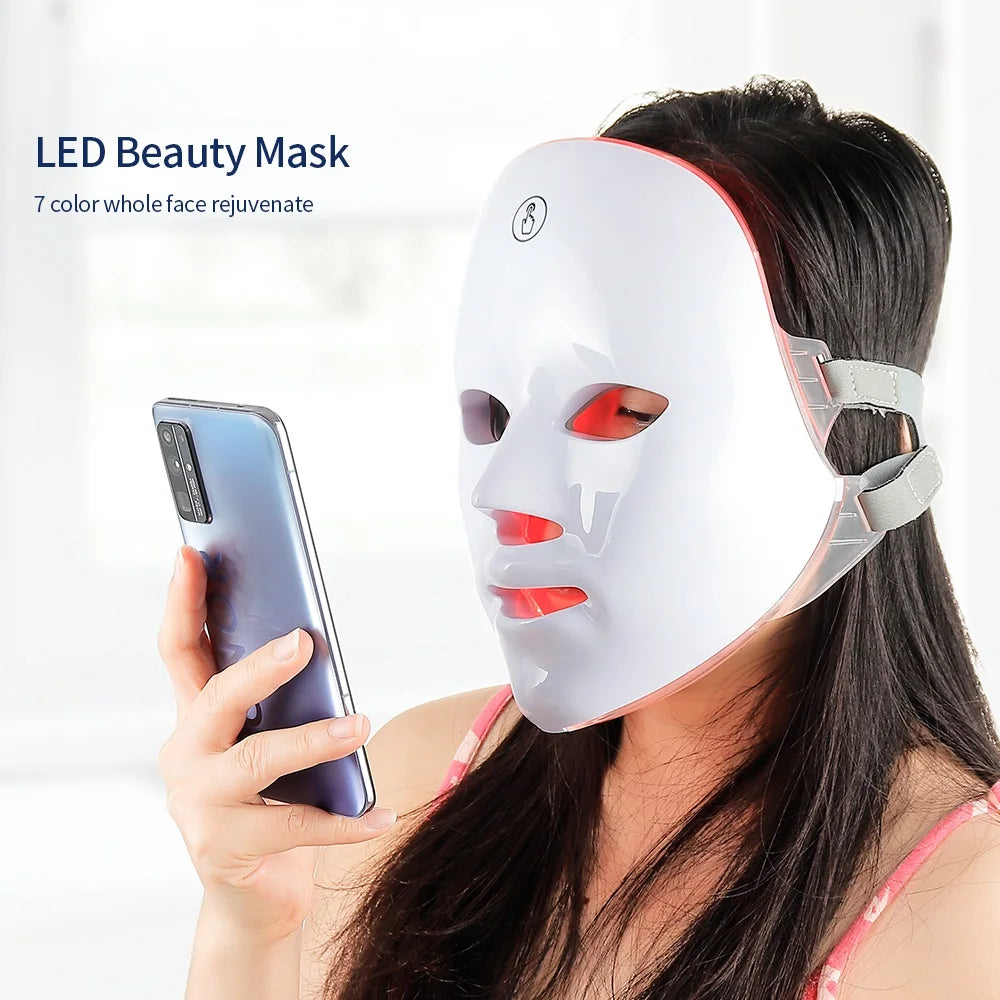 7-Color LED Light Therapy Face Mask — Wireless Photon Skin Rejuvenation & Neck Tightening