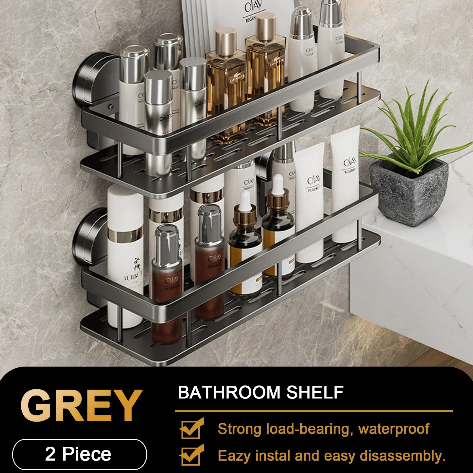 Suction Cup Bathroom Shelf — No Drill Wall Mounted Organizer