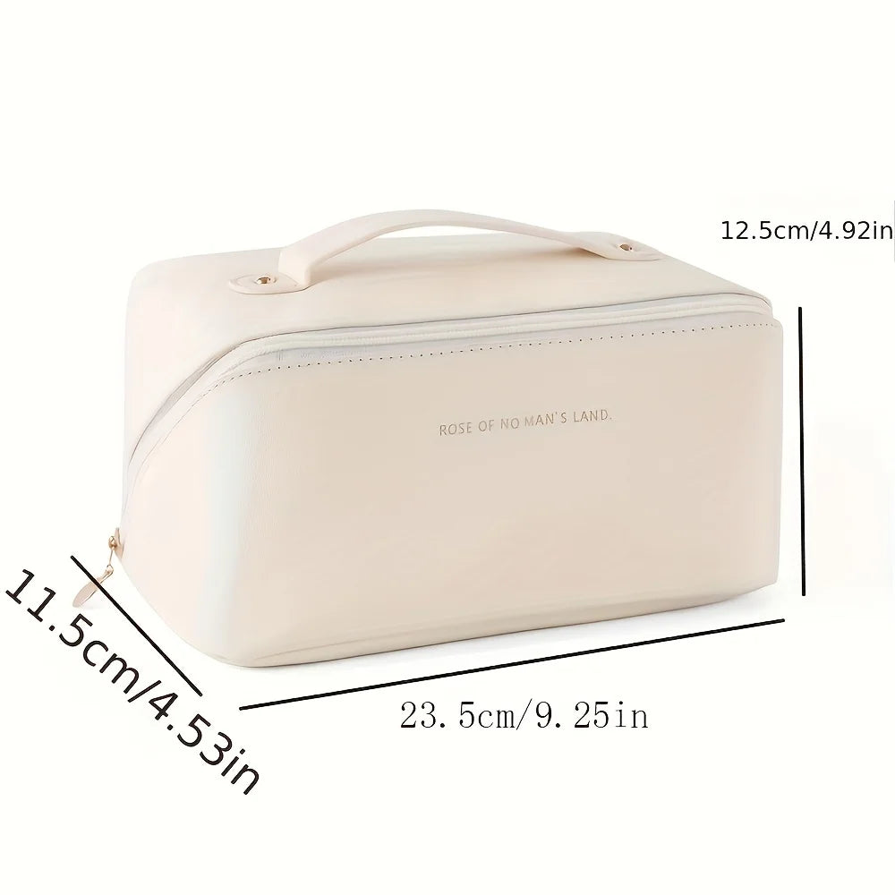 Luxury Travel Makeup Bag — PU Leather Cosmetic Organizer with Zipper