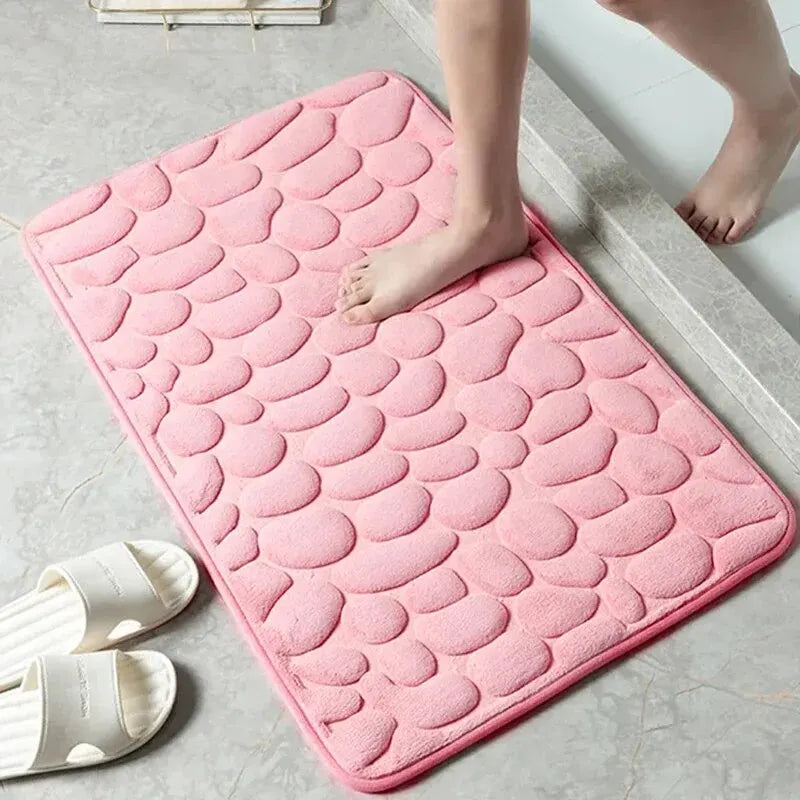 Memory Foam Pebble Bath Mat — Non-Slip Microfiber Floor Carpet