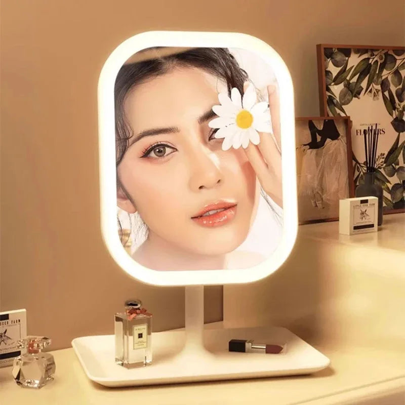 LED Vanity Makeup Mirror — 3-Color Touch Dimming Desktop Mirror