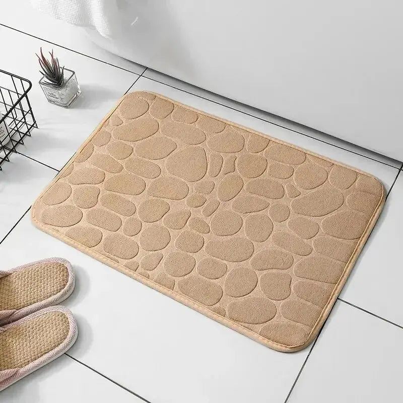 Memory Foam Pebble Bath Mat — Non-Slip Microfiber Floor Carpet