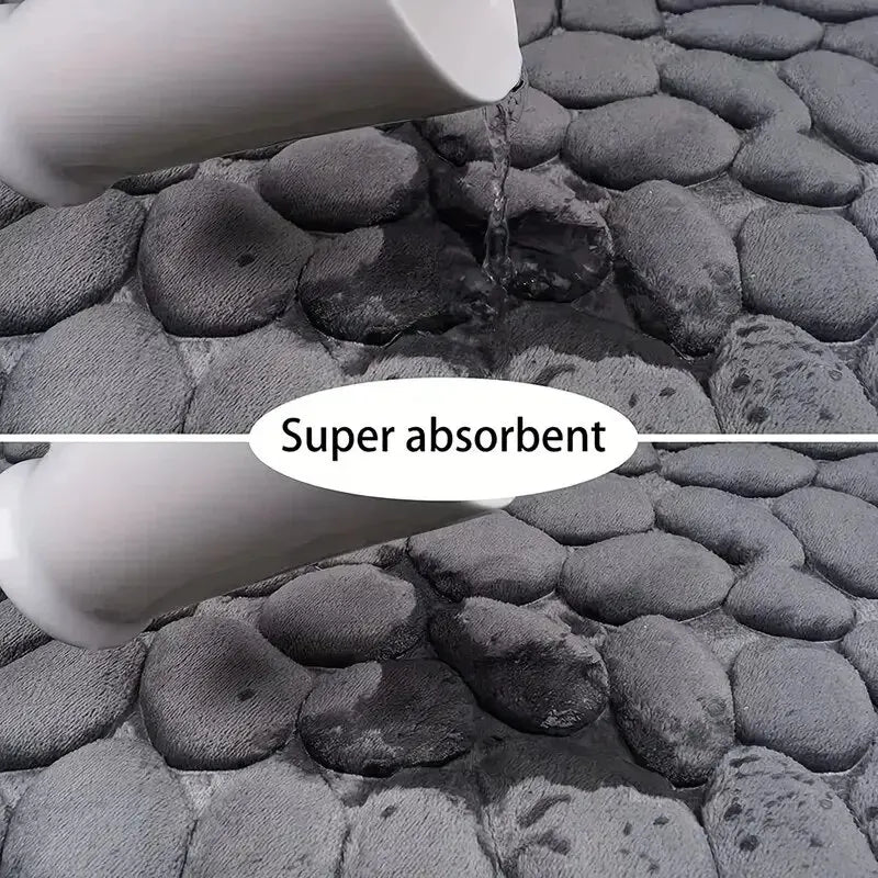 Memory Foam Pebble Bath Mat — Non-Slip Microfiber Floor Carpet