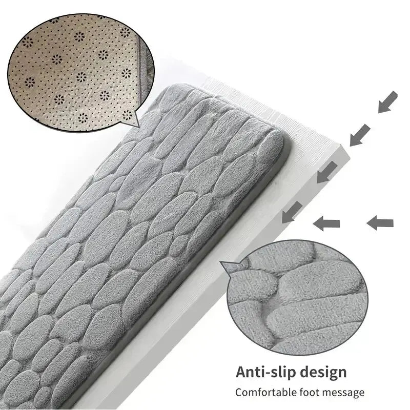 Memory Foam Pebble Bath Mat — Non-Slip Microfiber Floor Carpet