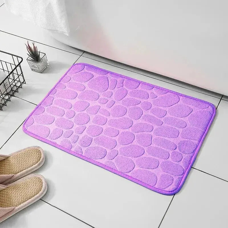 Memory Foam Pebble Bath Mat — Non-Slip Microfiber Floor Carpet