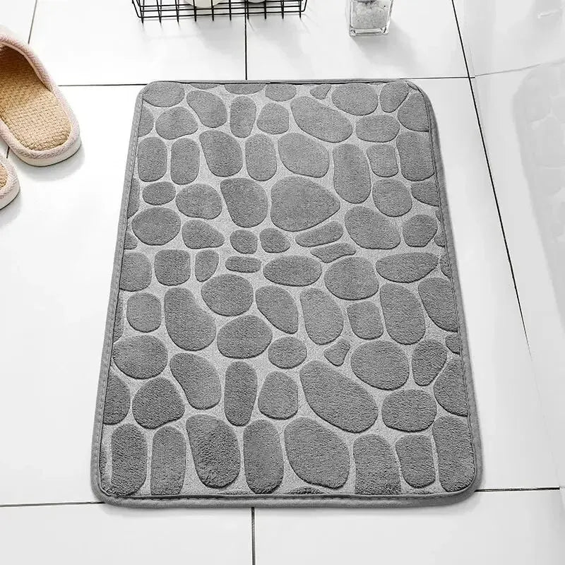 Memory Foam Pebble Bath Mat — Non-Slip Microfiber Floor Carpet