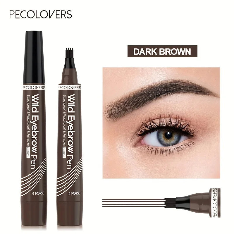 4-Fork Microblading Eyebrow Pen — Waterproof Hair Stroke Brow Tattoo Pencil