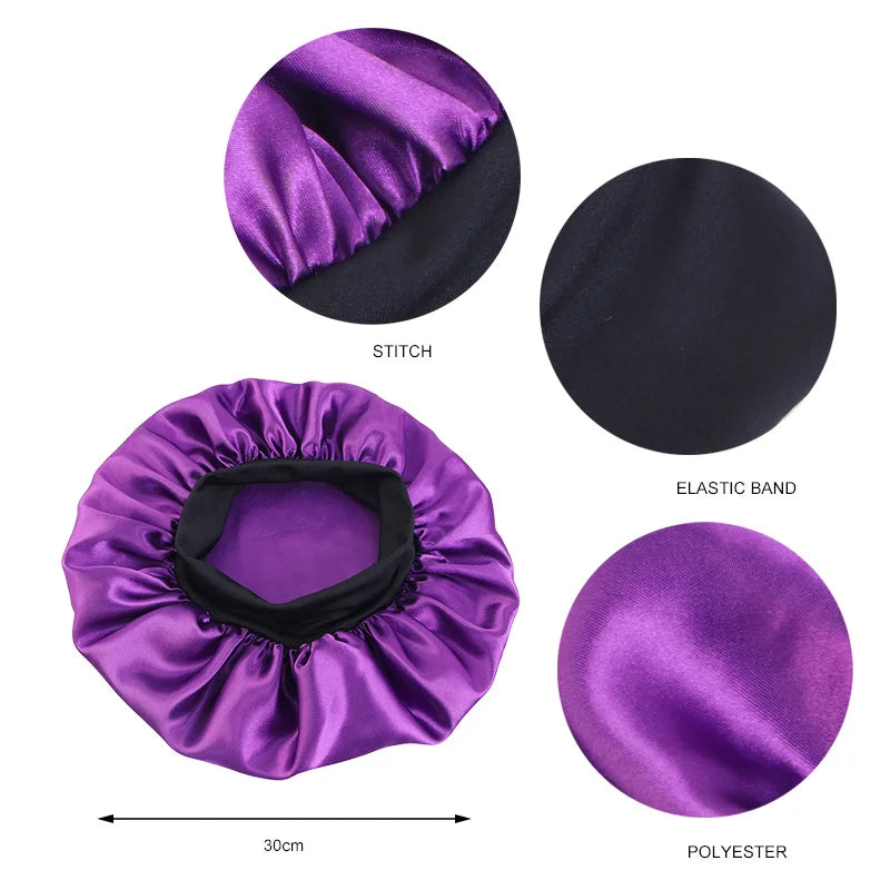 Satin Sleep Bonnet — Wide Brim Hair Care Cap for All Hair Types