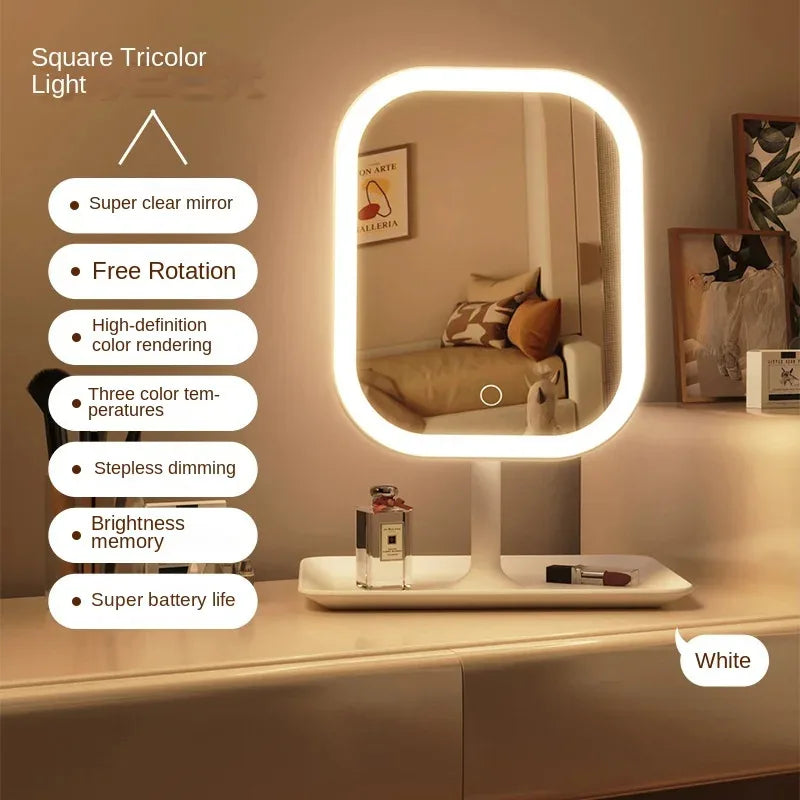 LED Vanity Makeup Mirror — 3-Color Touch Dimming Desktop Mirror