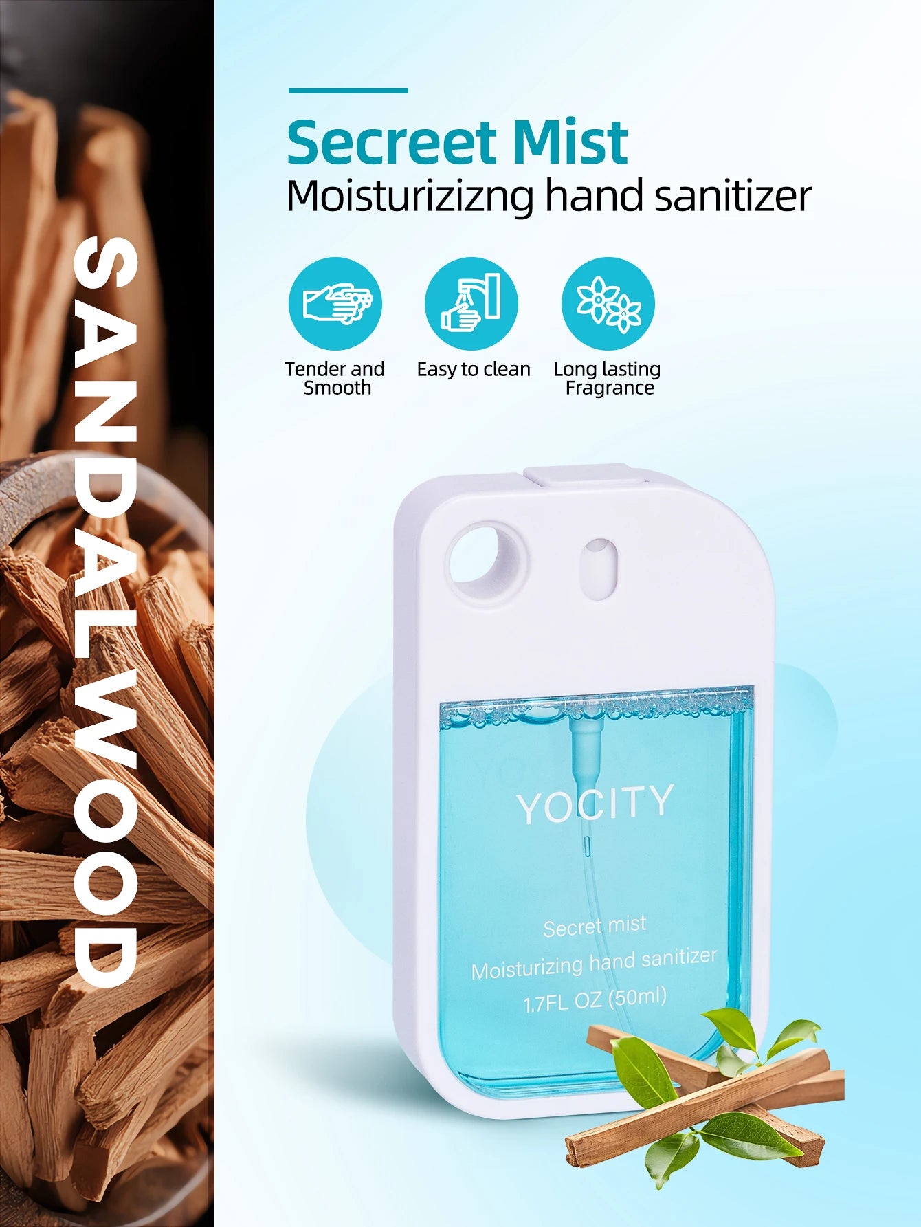 YOCITY Pocket Fragrance Spray — 50ml Aesthetic Hand Sanitizer & Air Freshener