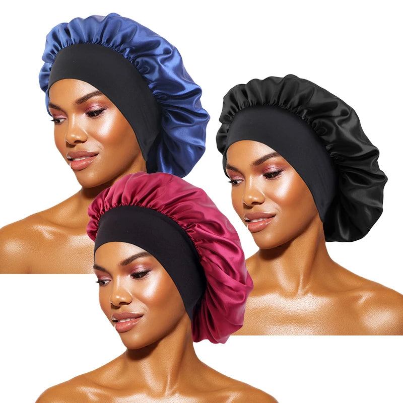 Satin Sleep Bonnet — Wide Brim Hair Care Cap for All Hair Types